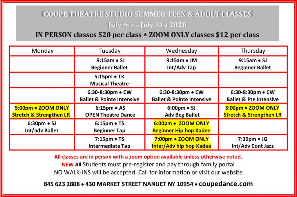 Teen and Adult Summer Class Schedule | CoupéDance